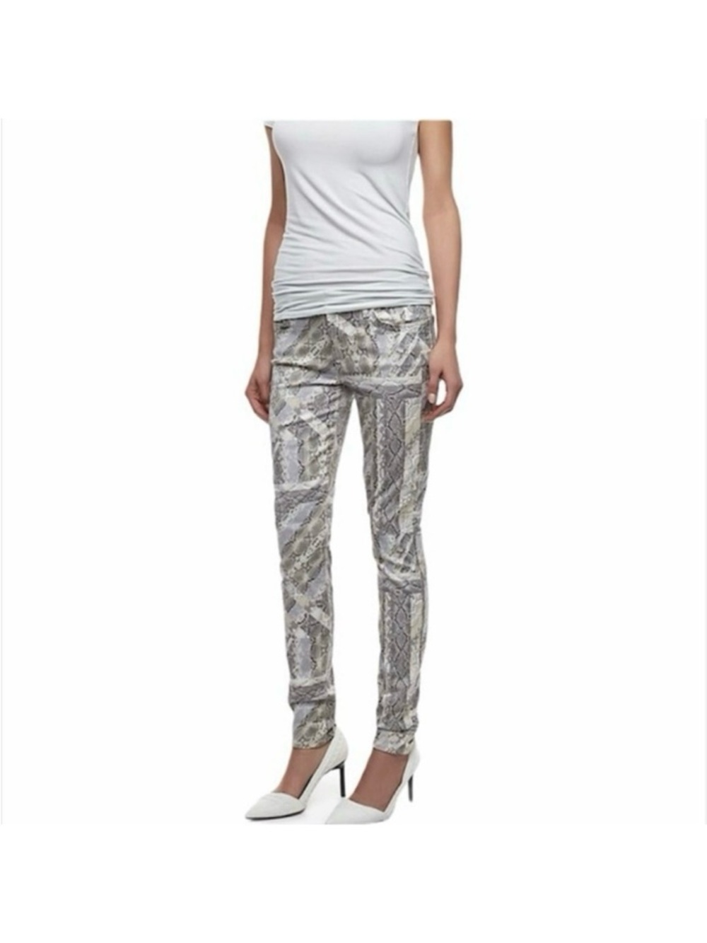 7 For All Mankind Gray Snake Print Skinny Jeans